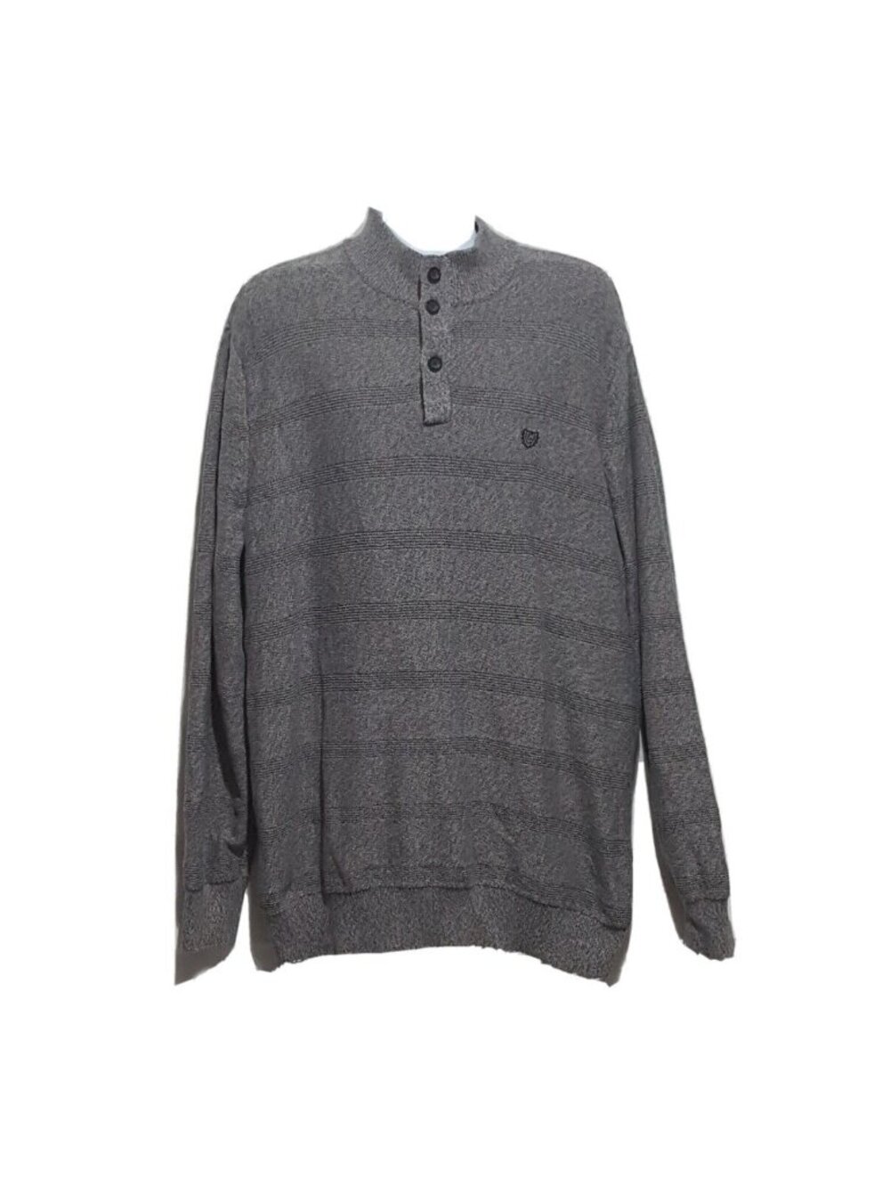 Chaps Sweater Mens 2XLT Gray Button Up Mock Neck‎ 100% Cotton Knit Thick Heavy